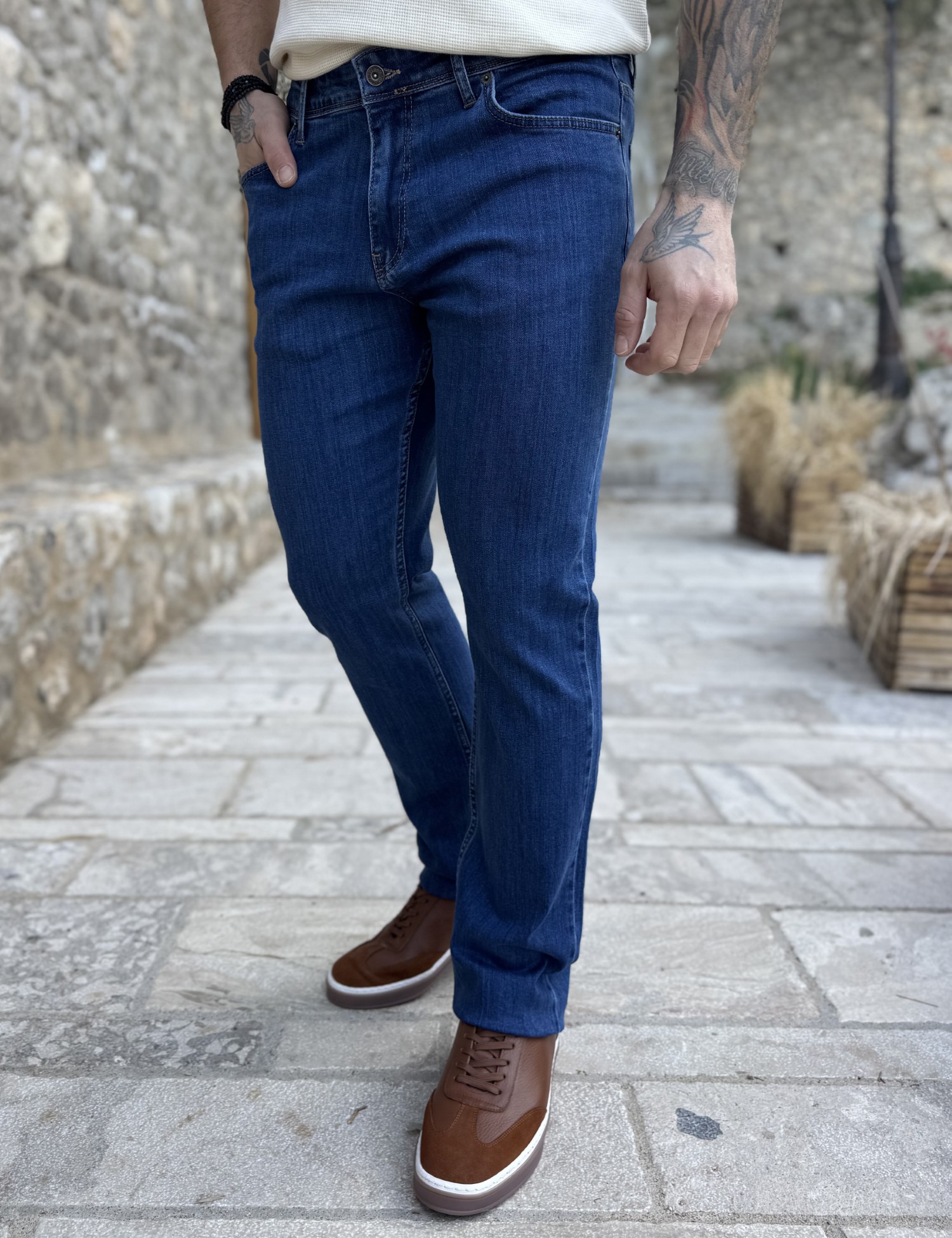 Ανδρικό μπλε τζιν ελαστικό σε ίσια γραμμή με φερμουάρ LC17706 φωτογραφία